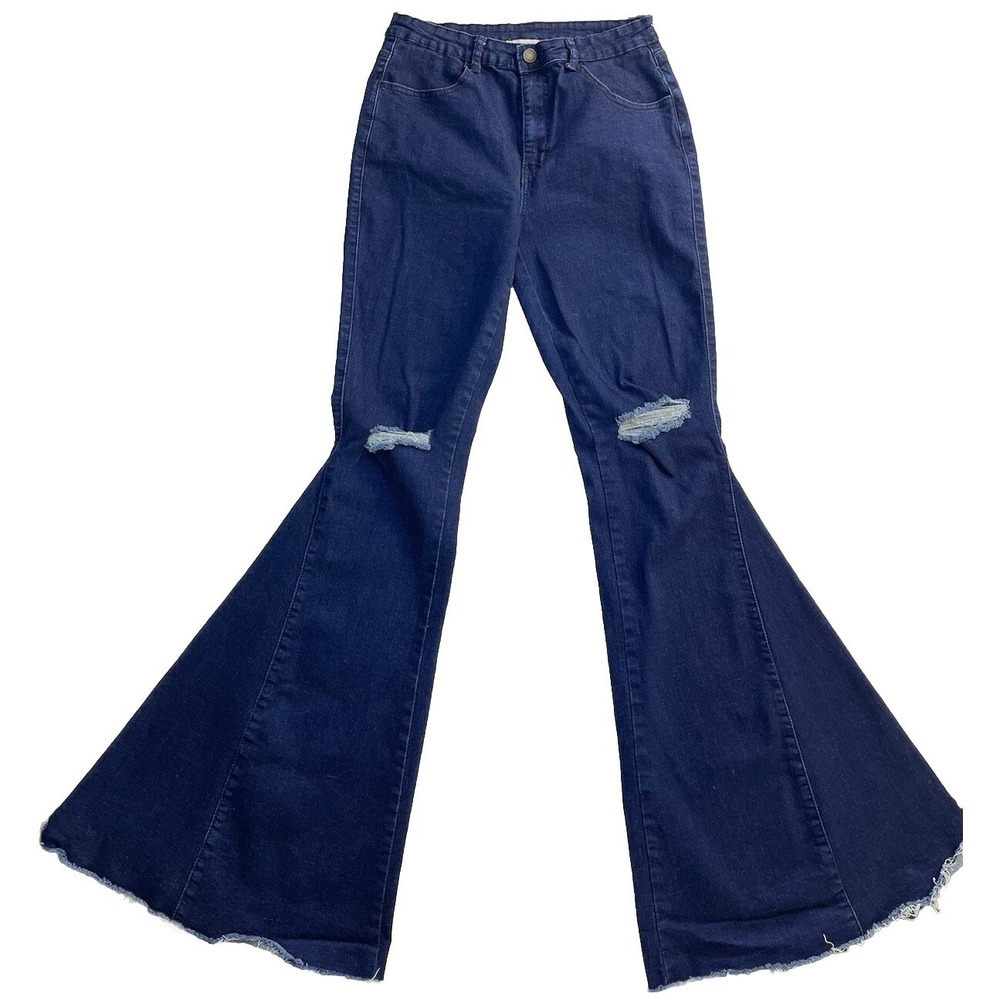 Saints & Hearts Dark Wash Blue Bell Bottoms Trumpet Flare Women's Jeans - Size L